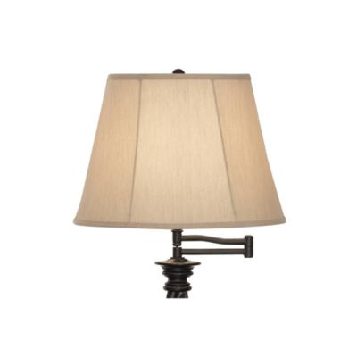 Traditional Swing Arm Floor Lamp 58" Tall Painted Black Bronze Swirl Font Faux Silk Beige Shade for Living Room Reading Office