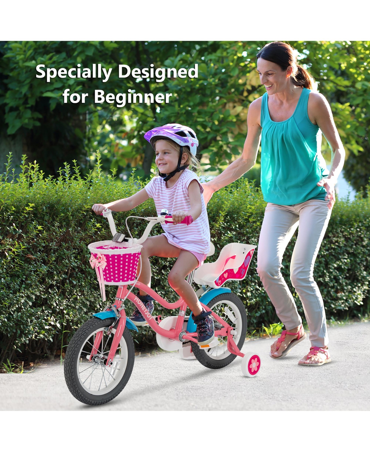 Gymax Inches Kids Bicycle w/ Doll Chair & Basket Kids Bike w/ Training Wheels Pink