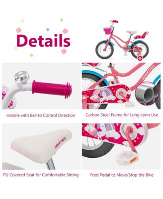 14 Inches Kids Bicycle w/ Doll Chair & Basket Kids Bike w/ Training Wheels Pink