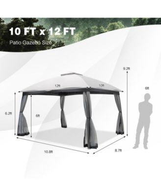 10 x 12 Feet Patio Double-Vent Canopy with Privacy Netting and 4 Sandbags-Grey