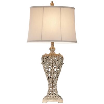 Barnes and Ivy Elle Traditional Table Lamp 33" Tall Antique Gold Florentine Off White Oval Shade for Bedroom Living Room Bedside Nightstand Office
