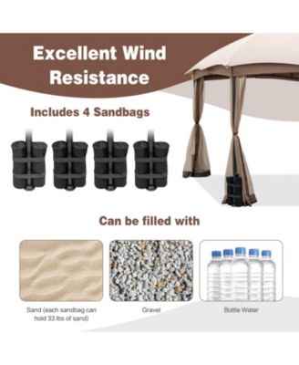 10 X 10 Feet Patio Double-Vent Gazebo with Privacy Netting and 4 Sandbags-Khaki
