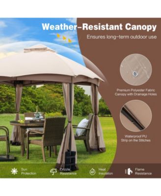 10 X 10 Feet Patio Double-Vent Gazebo with Privacy Netting and 4 Sandbags-Khaki