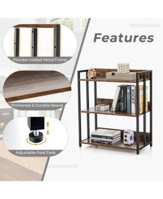 3-Tier Industrial Metal Frame Corner Bookcase with Adjustable Shelves Rustic