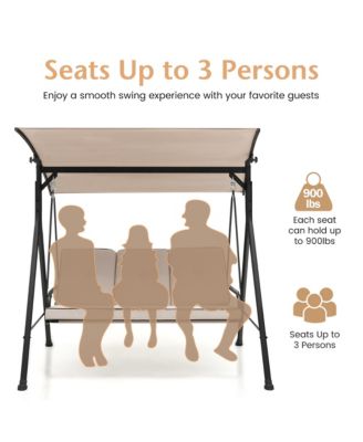 3-Person Hammock Chair Patio Porch Swing with Adjustable Canopy, Removable Cushion