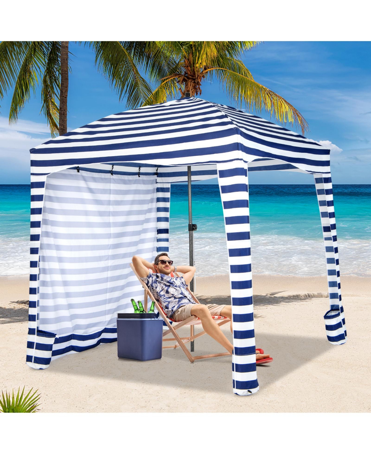 Slickblue 6 x 6 Feet Foldable Beach Cabana Tent with Carrying Bag and Detachable Sidewall