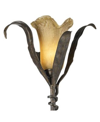 Rustic Farmhouse Sculptural Floor Lamp 68 1/4" Tall Bronze Gold 3-Light Amber Glass Intertwined Lily Flower Shade for Living Room