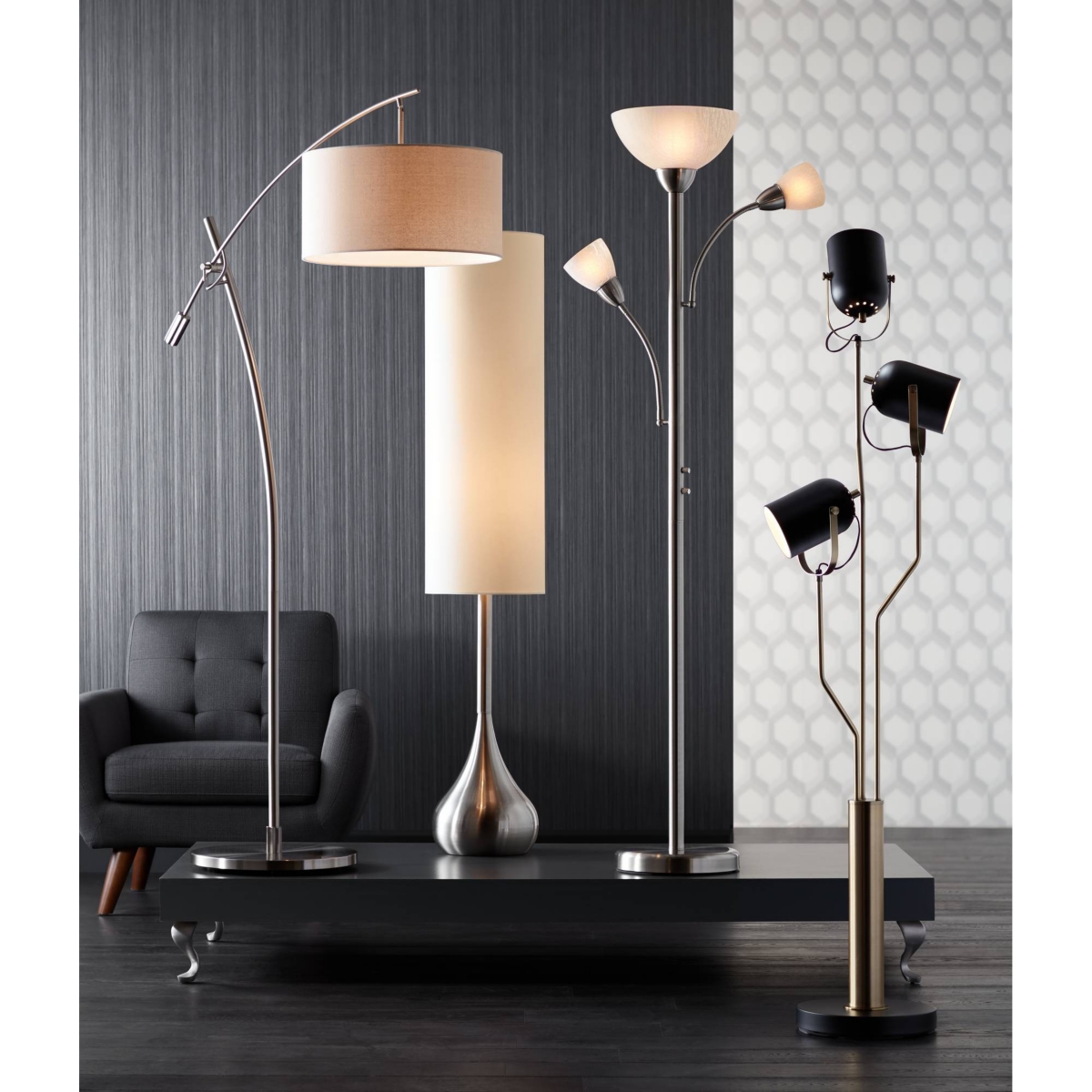 Possini Euro Design Modern Standing Arc Floor Lamp Adjustable Boom Arm Tall Brushed Nickel Off White Linen Fabric Drum Shade Decor for Living Room