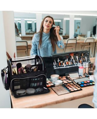 Makeup Brush Case Portable Artist Brush Holder Stand-Up Travel Cosmetic Organizer Bag