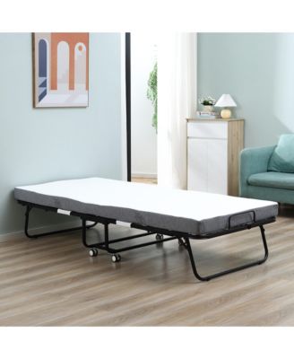 Folding Bed with 4" Mattress, Portable Foldable Guest Bed with Wheels