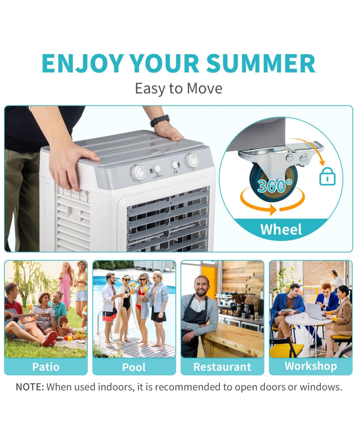 Yescom 2353 Cfm Evaporative Air Cooler Fan Portable Cooling Fan with Humidifier,8 Gal Water Tank,3 Modes & 7.5H Timer,90°Oscillation Swamp Cooler