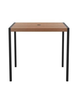 Faux Teak Outdoor Dining Table With Powder Coated Steel Frame And Umbrella Hole