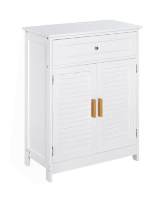 Bathroom Storage Cabinet with Double Shutter Door and Drawer, Toilet Vanity Cabinet, Narrow Organizer, White