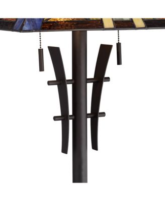 Rustic Mission Asian Floor Lamp 62" Tall Bronze Iron Jewel Tone Stained Art Glass Shade for Living Room Bedroom Office House Home