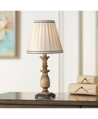 Ribbed Traditional Rustic Accent Table Lamp 18" High Antique Gold Beige Fabric Pleated Empire Shade for Bedroom Living Room Bedside Kids
