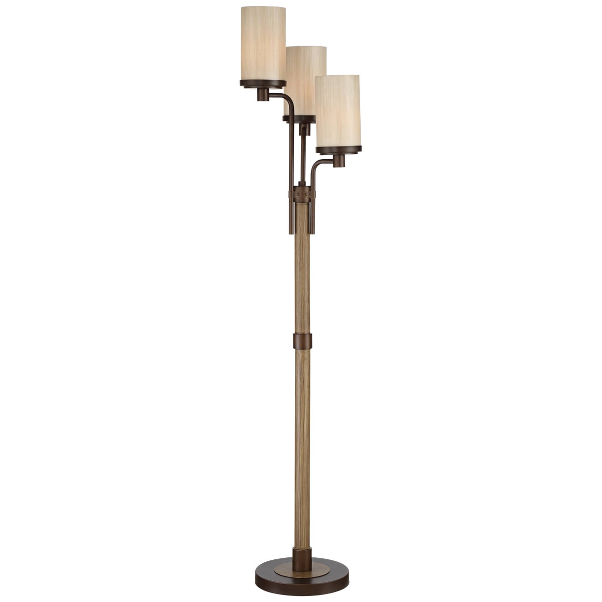 Franklin Iron Works Astoria Rustic Farmhouse Industrial Standing Floor Lamp Tree 3-Light Tall Bronze Faux Wood Faux Tea Alabaster Glass for Living