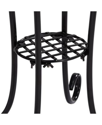 Blue Star Modern Black Metal Round Outdoor Accent Side Table 14" Wide with Lower Shelf Mosaic Tabletop Gracefully Curved Legs for Porch Patio Home House Balcony Spaces Deck