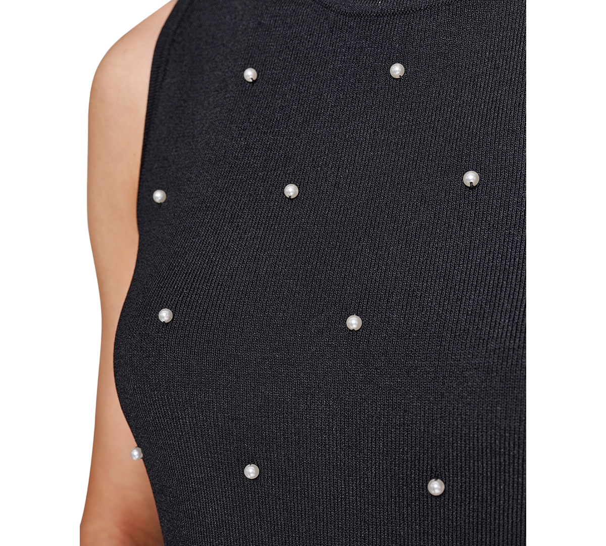 Karl Lagerfeld Women's Round-Neck Faux-Peal Sleeveless Sweater Top