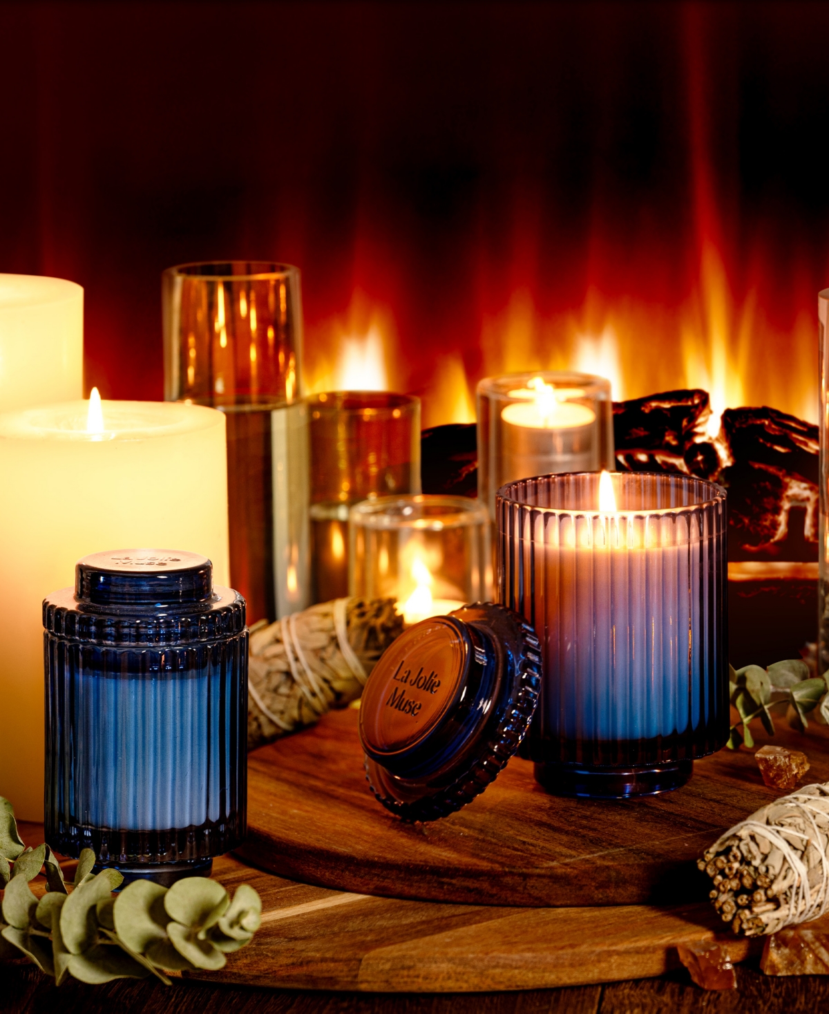 La Jolie Muse Amelie Candle, Eucalyptus Alpine Sage, 11 oz In Sapphire