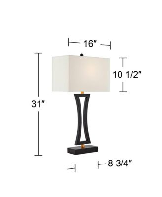 Roxie Modern Table Lamps 31" Tall Set of 2 Black Metal with USB Charging Port White Rectangular Shade for Bedroom Living Room Bedside
