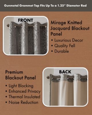 Mirage Knitted Jacquard Damask Total blackout curtains for bedroom, Silver grommet top fit up to 1.25 inches rod Single Curtain Panel for Living Room, Width 50 length 95 inches, Pitch Black Ambiance Charcoal 1 Window Panel