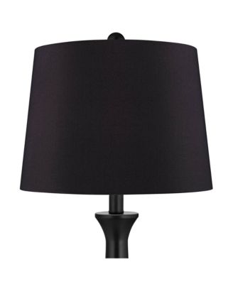 Karl Modern Table Lamps 28 1/4" Tall Set of 2 Black Metal with USB and AC Power Outlet in Base Faux Silk Shade for Bedroom House Home