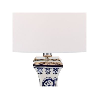 Iris Vintage Style Table Lamp 28" Tall Blue White Floral Geneva with Table Top Dimmer White Drum for Bedroom Living Room Bedside Office