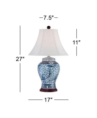 Traditional Jar Table Lamp with USB Charging Port 27" Tall Blue White Porcelain Bell Shade Living Room Bedroom House