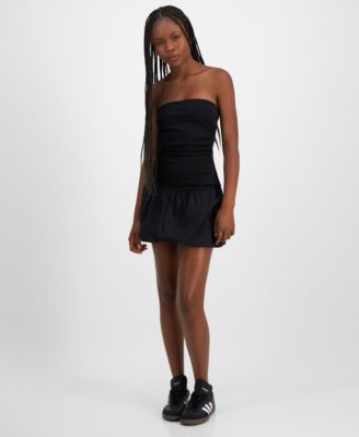Madden Girl - Juniors' Mixed-Media Bubble-Hem Strapless Dress