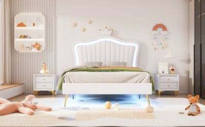 Streamdale Crown Headboard Upholstered Bed with LED Lights