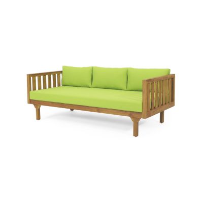 Acacia Wood Daybed with Slat Paneling and Water-Resistant Cushions