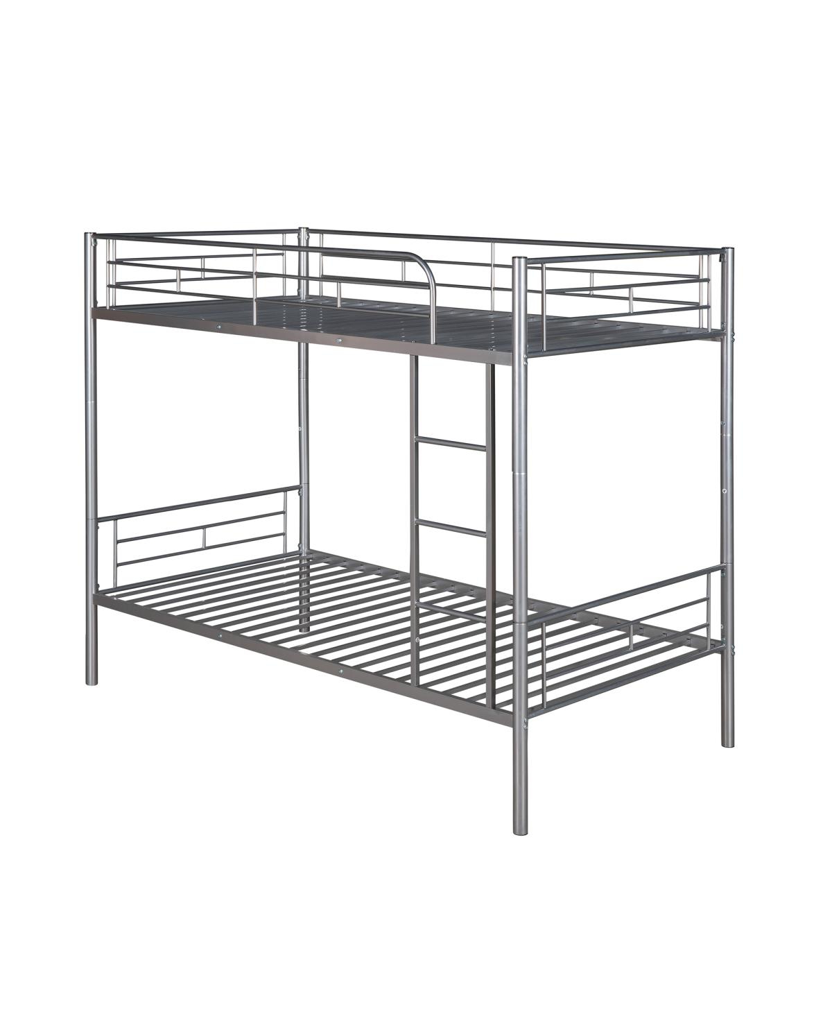 Simplie Fun Twin Over Twin Metal Bunk Bed (Silver)