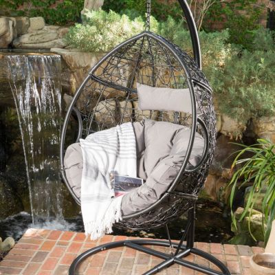 Cozy Wicker Egg Hammock Chair with Removable Cushions