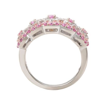 Suzy Levian Sterling Silver Sapphire & Created White Sapphire Floral Cluster Band Ring