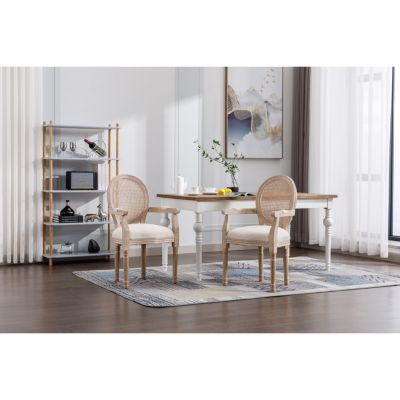 Streamdale French Vintage Upholstered Fabric Dining Armchair, Beige