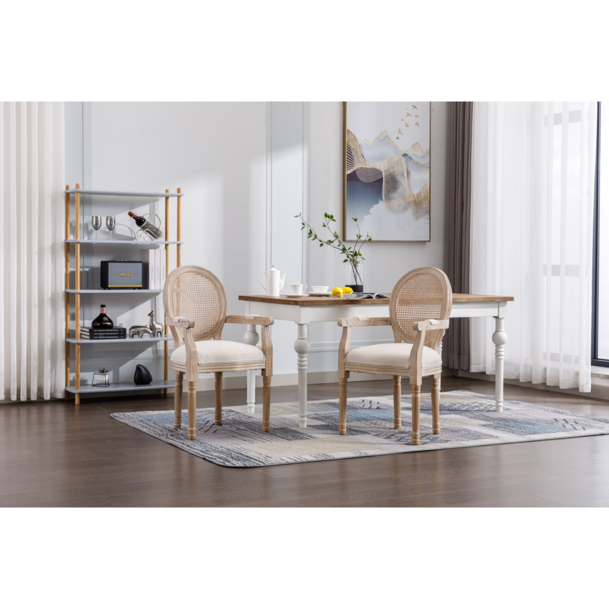Streamdale Furniture French Vintage Upholstered Fabric Dining Armchair, Beige