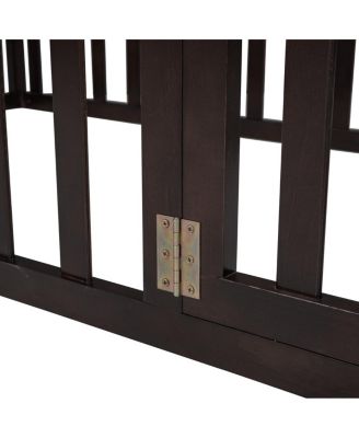 Twin Size Wood Floor Bed Frame With Fence And Door, Walnut