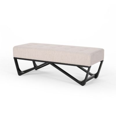 Modern Tufted Collection features a fabric upholstered bench with black geometric legs, offered as a stylish bench