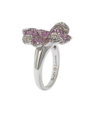 Suzy Levian Sterling Silver Sapphire & Created White Sapphire Flower Petal Ring