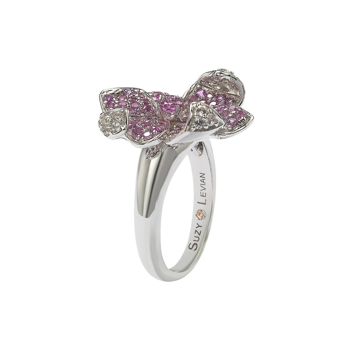 Suzy Levian New YorkSapphire & Lab-Grown White Sapphire Flower Petal Ring in Sterling Silver by Suzy Levian - Pink
