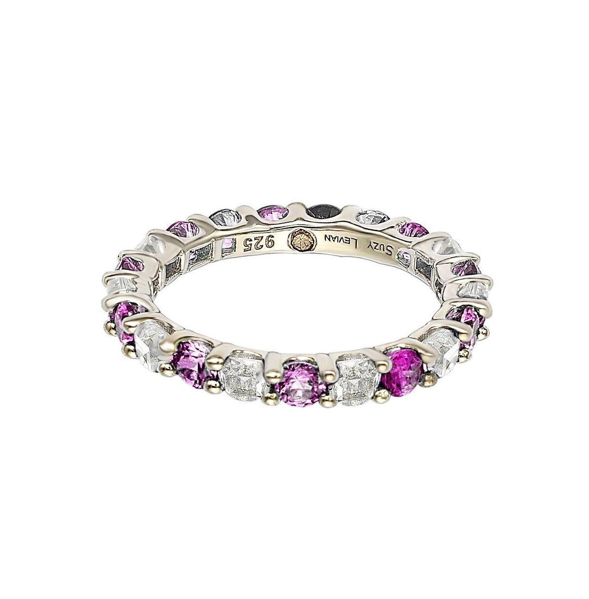 Suzy Levian New YorkSapphire & Lab-Grown White Sapphire Alternating Eternity Band Ring in Sterling Silver by Suzy Levian - Pink