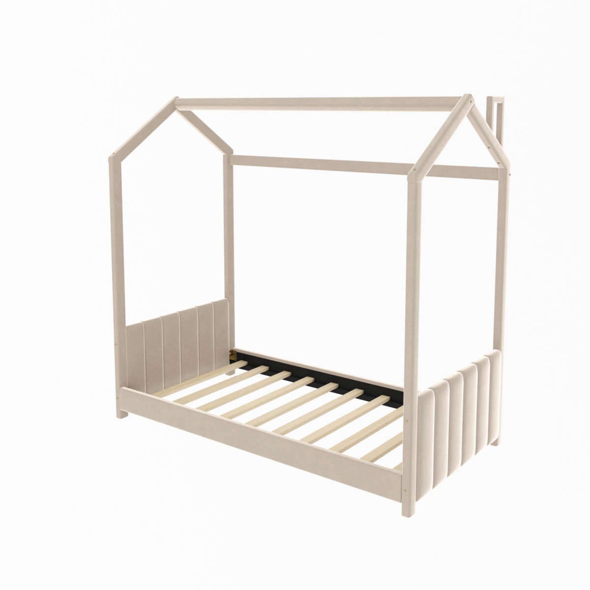 Simplie Fun Twin Size Velvet House Bed Wood Bed