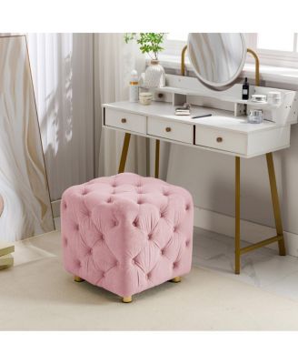 Streamdale Pink Velvet Ottoman Elegant Accent