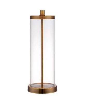 Modern Coastal Table Lamp Fillable 26" High Clear Glass Cylinder Gold Metal White Drum Ball Shade Decor for Living Room Bedroom Beach House Bedside Nightstand Home Office - 360 Lighting