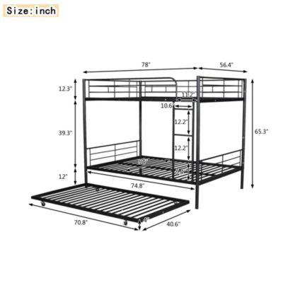  Full Over Full Metal Bunk Bed With Trundle