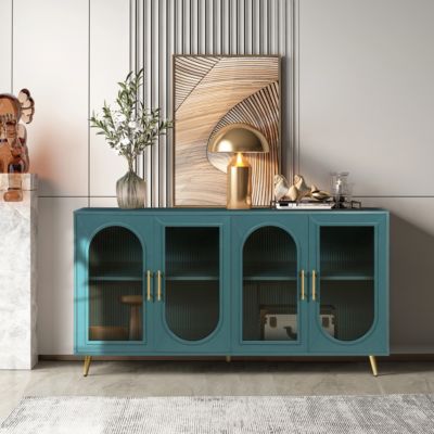 Inch Wood TV Stand with Storage Cabinet & Shelves