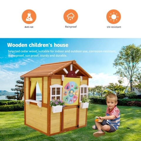 Детская игрушка Streamdale Furniture Outdoor Playhouse with Working Doors and Windows, Fir Wood, 39"L x 33.7"W x 50.9"H, Ages 3-8, цвет: Натуральный