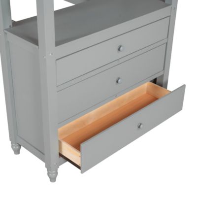 Twin Size Loft Bed With Drawers And Desk, Wooden Loft Bed With Shelves