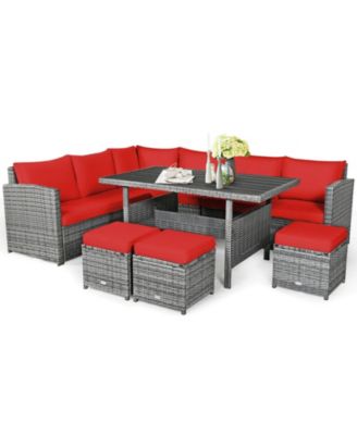 7 Pieces Outdoor Wicker Sectional Sofa Set with Dining Table