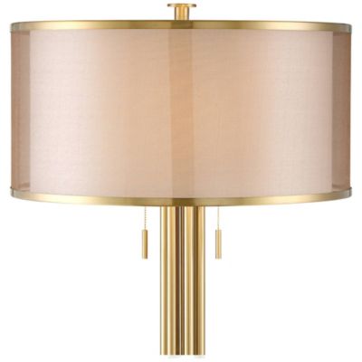 Granview Modern Floor Lamp 70 1/2" Tall Brass Metal Sheer Organza Outer Linen Inner Drum Shade for Living Room Bedroom Office Home